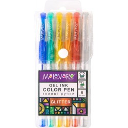 Ручка гелева з блискітками GLITTER, 6 кольорів, 0,5 мм, MALEVARO