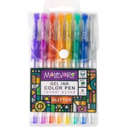 Ручка гелева з блискітками GLITTER, 8 кольорів, 0,5 мм, MALEVARO